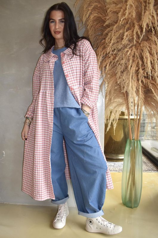 Annie Gingham Peter Pan Frock Coat Soft Coral